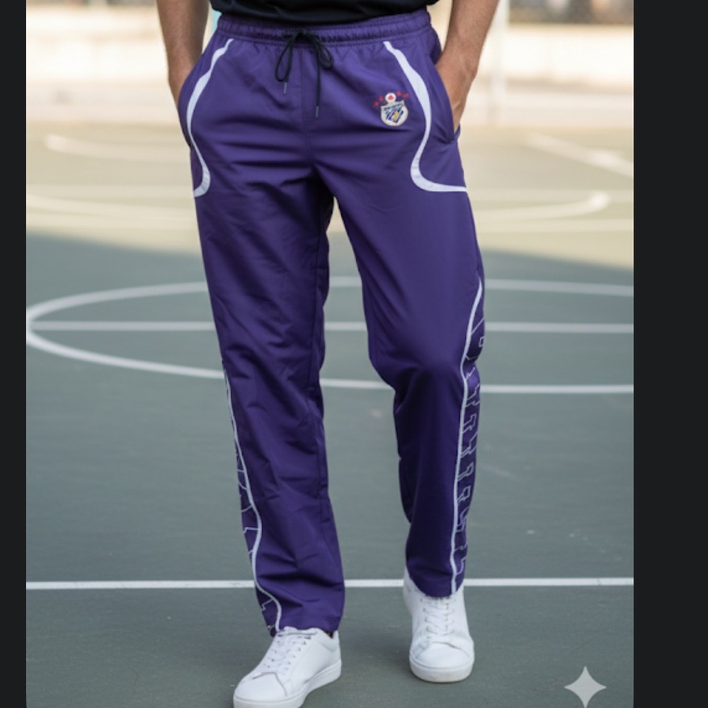 ROMWE Men's Purple Joggers with White Details